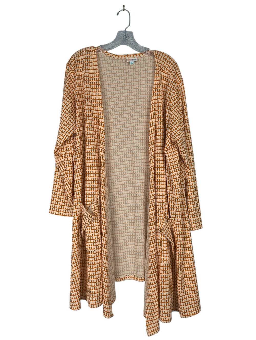 Lularoe Caroline Cardigan Women's 2X Orange Patterned Open Front Sweater Pockets